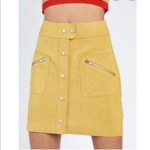 Honey Punch Faux Suede Mustard Yellow Button Detail Mini Skirt